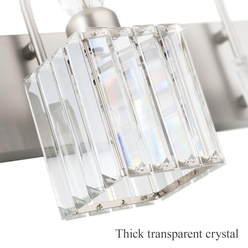 Image of Ralbay Crystal Brushed Nickel Vanity Light for Bathroom 4-Light Modern Bathroom Light Fixtures