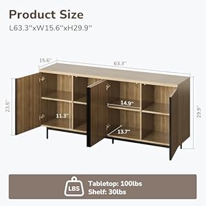Belleze sideboard buffet cabinet 63 storage cabinet with fluted decorative doors modern console table for dinning room kitchen living room colemen camel  urban country home decor