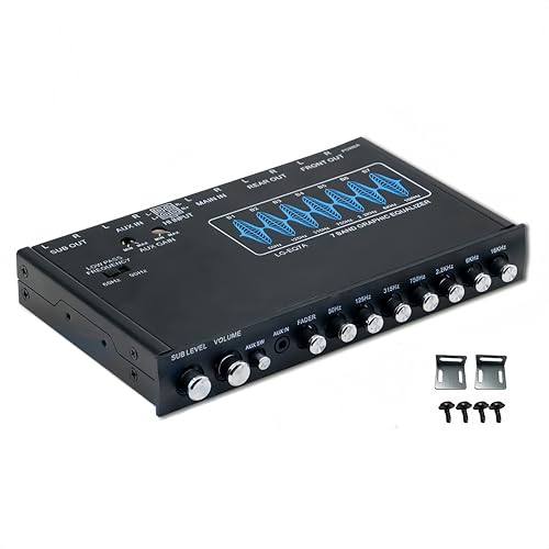 EQS-755 7 Band Car Audio Equalizer, 1/2-DIN Size Stereo Graphic Equalizer with...