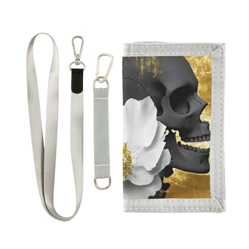 FOLIOSA Kids Wallet for Boys Girls Skull Rose Print Youth Wallet with Zipper Pocket Card Holders, Novelty Wallet 4.9×2.9 in