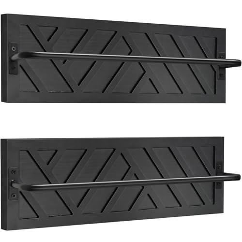 Y&Me Ym BATHROOM TRAYS (BLACK) Towel Racks For Bathroom Set Of 2, Wood Towel Holder For Bathroom Wall, Bathroom Towel Rack Wall Mounted For Farmhouse Bathroom Decor cover