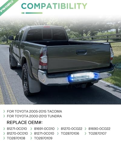 Image of White LED License Plate Lights for Toyota Tacoma 2005-2015 Tundra 2000-2013 | Full Blue U-Shape LED License Plate Lamp Assembly, 6000K White Rear Tag Lights, IP67 Waterproof, Plug & Play, Clear Len, 2PCS