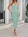 MEROKEETY Womens 2025 Summer V Neck Knit Midi Dress Bodycon Casual Sleeveless Ribbed Party Sweater Dresses,Sage,XS