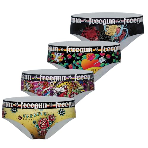 FREEGUN Lot de 4 Culottes Boxers Shorties Fille Microfibre (10-12 ans, Miss Tattoo 78)
