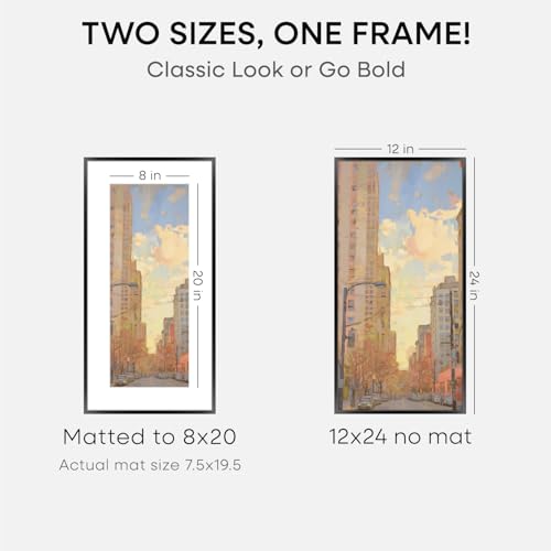 Image of Homeforia 12x24 Picture Frame Black, High End Metal 12x24 Poster Frames with Mat 8x20 for Photo, 12 x 24 Black Frame Matted to 8 by 20 Print, 24x12 Panoramic Frames, Tempered Glass, Wall Kit, Set of 1