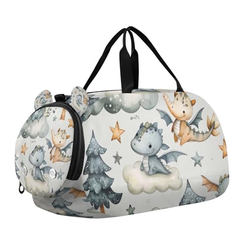 YETTASBIN Sport Travel Duffel Bag for Girls Boys, Cute Dragon Large Waterproof Weekender Overnight Bag, Detachable Shoulder Strap Gym Bag with Shoe Compartment & Wet Pocket