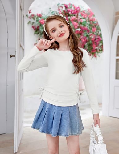 Image of Arshiner Girls Long Sleeve Shirts Ruched Knot Side Tunic Blouse Tee Tops