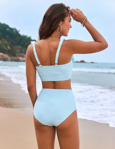 Tainehs Women Two Piece Bikini Set Ruffle High Waisted Swimsuit Ruched Tummy Control Bathing Suit3