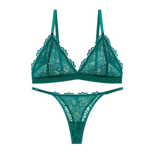 AMateschitz Ensemble soutien-gorge et string en dentelle - Lingerie sexy sans armatures - Soutien-gorge triangle - Nuisette