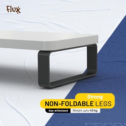 Image of Wooden Computer Monitor Stand Riser | Desktop Organizer for Monitor, Laptop & TV | Ergonomic Height | Space Saving Desk Shelf (White, Metal Legs)