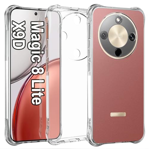 USTIYA Case for Honor Magic 8 Lite / X9D Clear TPU Four Corners Military-Grade Protection Cover Transparent Soft funda