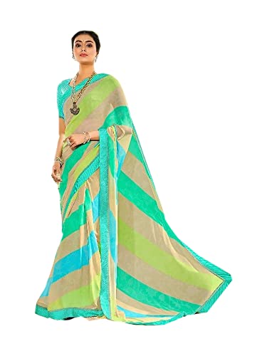 Sari indien Georgette 2528 imprimé multicolore décontracté avec bordure en satin et chemisier