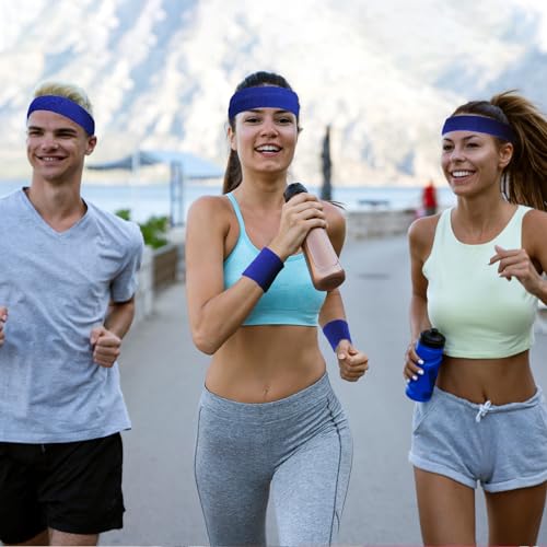 Yuxung 72 Pcs Neon Sweatbands Set 24 Pcs Athletic Headband 48 Pcs Tennis Gymnastics Wristbands International Countries Sports Games Competitions for Men Women Party Supplies(Dark Blue)