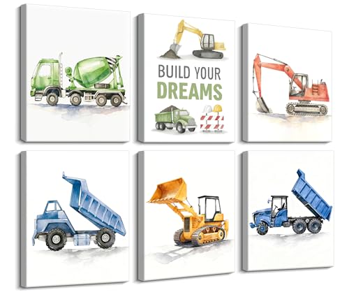 Image of Frimeeme Construction Vehicles Canvas Wall Art for Kids, 8x10 Inches