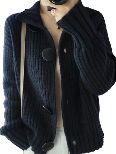 Women Cardigan High-End Warm Long Sleeve Big Buttons Knit Sweater Women Short Coat