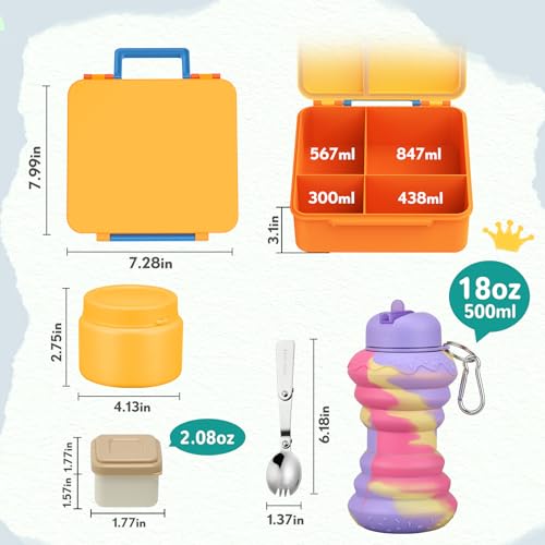 Image of Bento Lunch Box for Kids with 9oz Soup Thermo, Leakproof Lunch Food Containers with 4 Compartment, Kids Thermo Hot Food Jar for School Travel