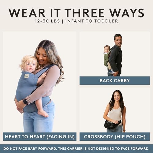 Baby Tula Lite Ripstop Nylon Compact Baby Carrier, Lightweight & Ergonomic Carrier for Travel w/Convenient Storage Hip Pouch, Multiple Carrying Positions for 12lbs to 30lbs - Beyond (Steel Blue/Dash) - Thumbnail 4
