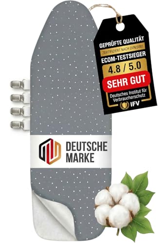 Bügelbrettbezug 120x40 cm - Bügelbezug aus 100% Baumwolle - Dampfbügelgeeignet - Extra Dicke Polsterung + Gummizug und Spanner - M