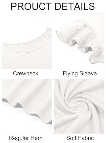 Image of Imily Bela Girls Ruffle Sleeve Shirts Crewneck Eyelet Tops 4-15 Years | Cute summer casual blouse, Soft breathable eyelet fabric with ruffle sleeves, Comfortable daily shirts for kids