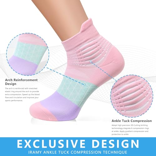IRAMY Compression Ankle Support Socks Women Coolmax Wicking Cushioned Athletic Plantar Fasciitis Relief 3/4/6 Pairs2