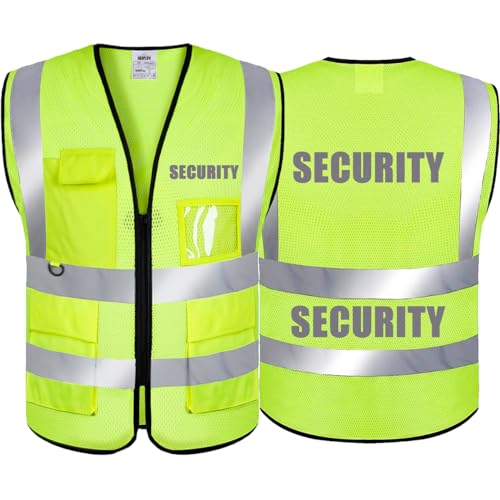 BeautyWill Security Safety Reflective Vests Class 2 ANSI Certified Printed Work Vest with Zipper Front?Yellow?XL?