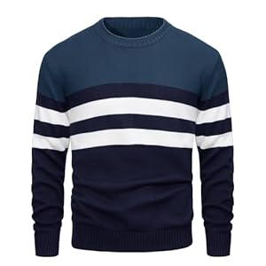 MAGCOMSEN Men’s Crewneck Sweater Soft Thermal Knitted Sweatshirt Color Block Striped