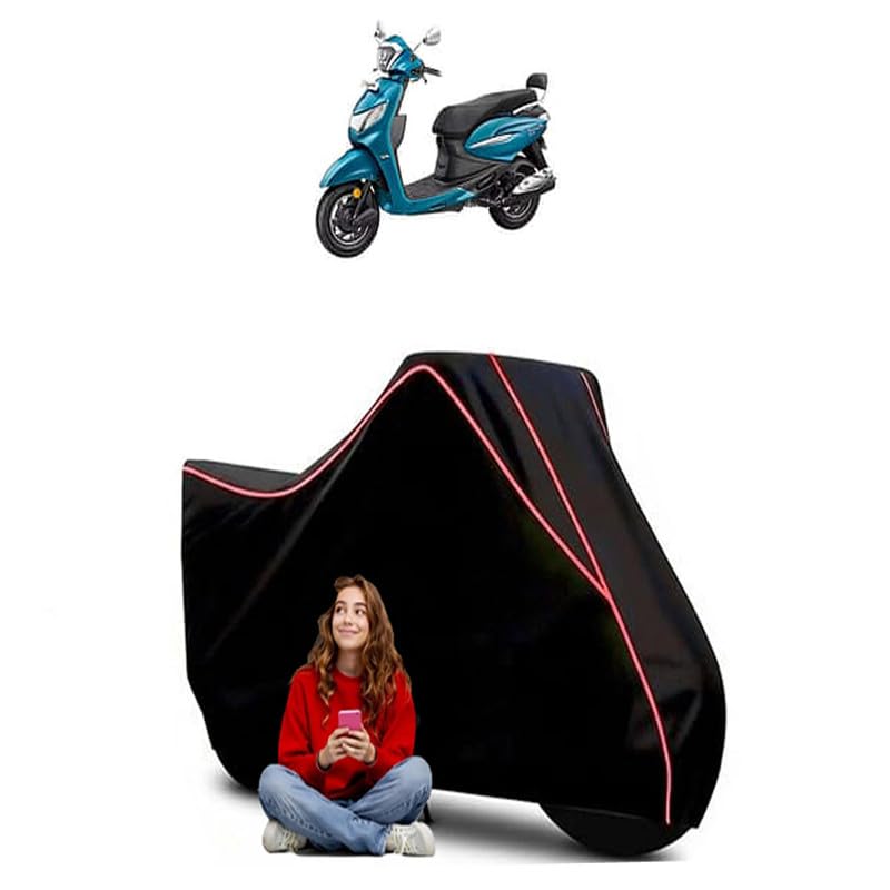 Image of Pleasure Plus Xtec Drum Scooty Bike Cover Water Resistant Outdoor Use Universal Fit Scooters Motorcycles Heavy Duty UV Protection Dust Rain Scratch Resistant Elastic Bottom Black Blue Piping