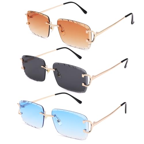 Rimless Rectangle Sunglasses for Men/Women- Frameless Square Trendy Shade - Diamond Cutting Eyewear3
