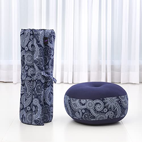 Image of Leewadee Meditation Cushion Set - 1 Small Zafu Yoga Pillow and 1 Small Roll-Up Zabuton Mat Filled with Kapok