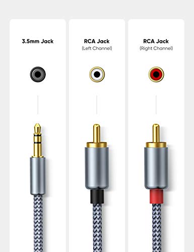 image for 2 Pack RCA Cable, Oldboytech RCA to 3.5mm [8ft/2.4M, Hi-Fi Sound] Nylo