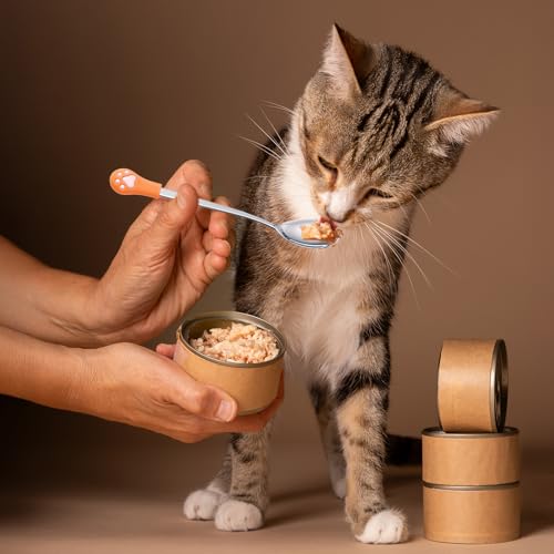 Jeffdad 6 Stück Katzen Löffel Edelstahl, Katzenpfotenschaufel Katzenlöffel Hundelöffel Haustier Futter Löffel, Paw Cat Can Spoon Fütterungslöffel Langer Griff Futterlöffel für Haustiere