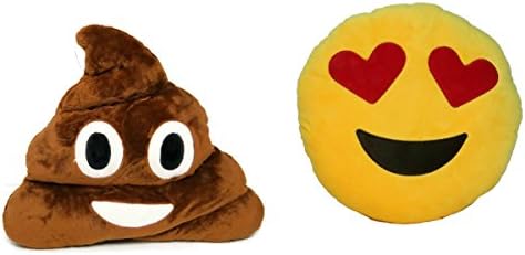 A Set Of Emoji Cell Phone SMS Emoticon Cushion Soft Throw Pillow Plush Toy (Poop + Heart Eyes Emoji)