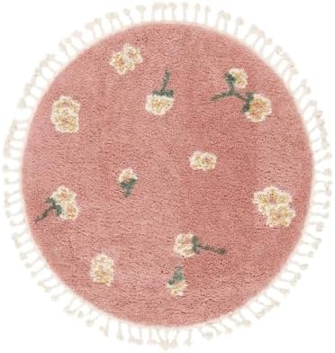 RugVista Linnea Kinderteppich, Ø 150 cm, Rosa | Moderne, Rund, Niedriger Stapel, Nur chemische Reinigung, Oeko-Tex 100, Ohne gefährliche Chemikalien, Wohnzimmer