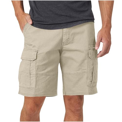 Men Cargo Shorts Summer Casual Hiking Pants Elastic Waist Big and Tall Knee Length Multi-Pockets Bermuda Shorts