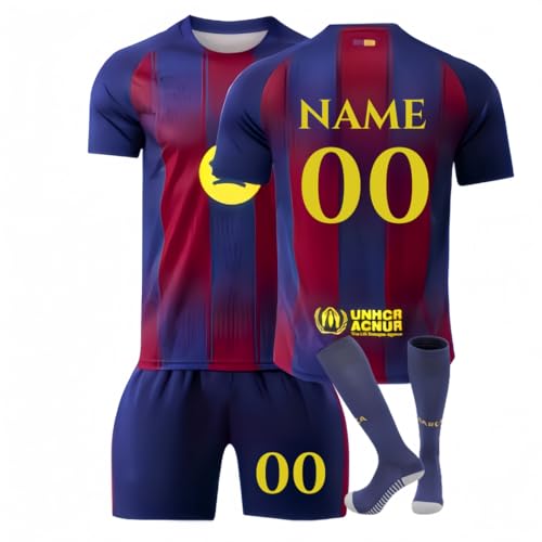 Zlongbow Barcelona Custom Trikot T-Shirt Shorts 2 Teiliges Set Jeder Name Nummer Team Logo - Personifizieren Fussball Trikot Kinder Football