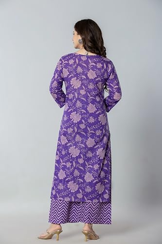 Image of YUVVIK Women's Ethnic Kurta Set | Floral Cotton Kurti with Palazzo & Matching Dupatta | Trendy Plus Size Suit for Festivals, Parties & Daily Outfit