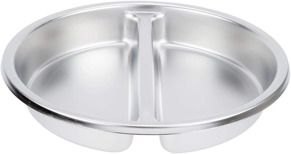 HONHPD Round Divided Food Pan, 304 Stainless Steel 6.8-Liter Food Pan, for 6 Qt Chafer Chafing Dish Food Pan,Round Stainless Steel Basin (2 Half Size)