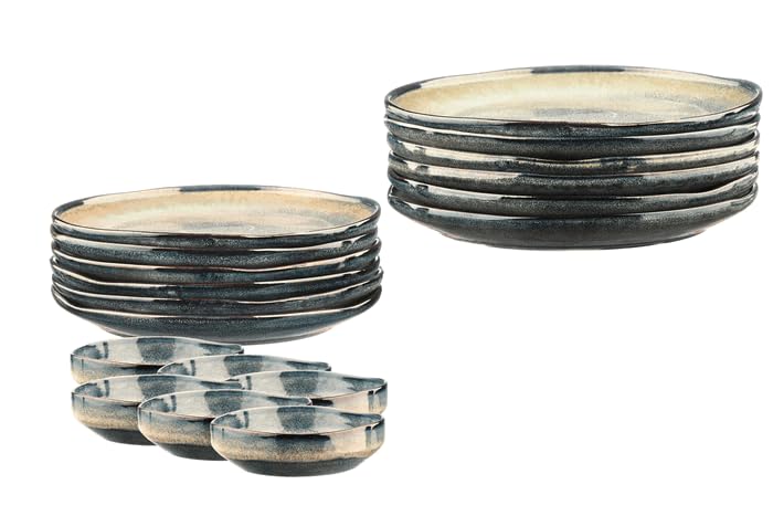 BJORN Service de vaisselle GENESIS Les Essentiels – Service de table 18 pièces pour 6 personnes en grès émaillé réactif, collection TERRE
