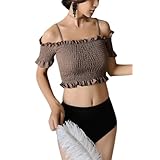 [ＦＡＳＨＩＯＮ　ＦＡＮ] 可愛くて体型カバーもバッチリ バスト盛れる オフショルビキニ 2点セット 水着 レディース 体型カバー ワイヤー入り パッド付き バストアップ ショルダーストラップ付き オフショルダービキニ【 FASHIONFAN® 公式 】 (JP, アルファベット, L, モカ.)