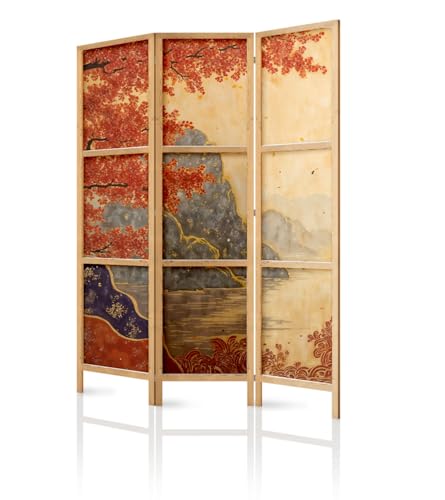 framed concept - Paravento divisorio in legno 135 x 172 cm, 3 pezzi, unilaterale, in stile orientale