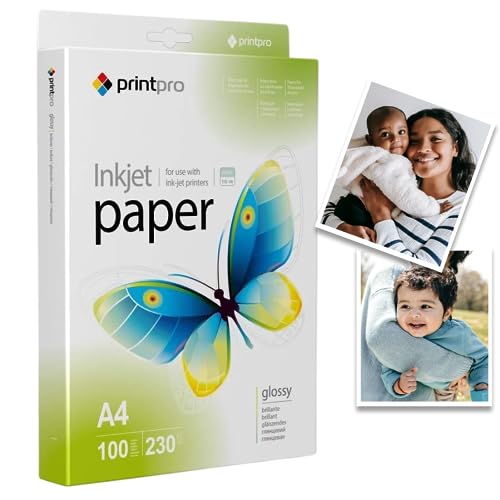Papel fotográfico PrintPro de Colorway brillante, 230 g/m², 100 hojas, DIN A4, secado instantáneo, resistente al agua, para todas las impresoras de inyección de tinta