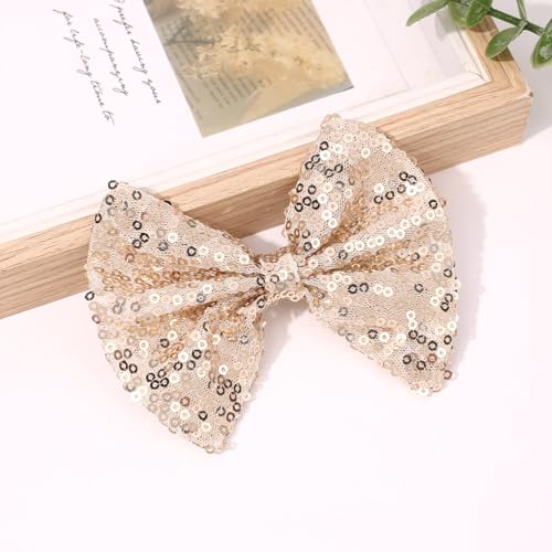 CN 5 Inch Gold Glitter Hair Bows for Girls Alligator Clips Sparkly Sequin Hair Accessories for Kids Toddler Women on Birthday Wedding Christmas and Party