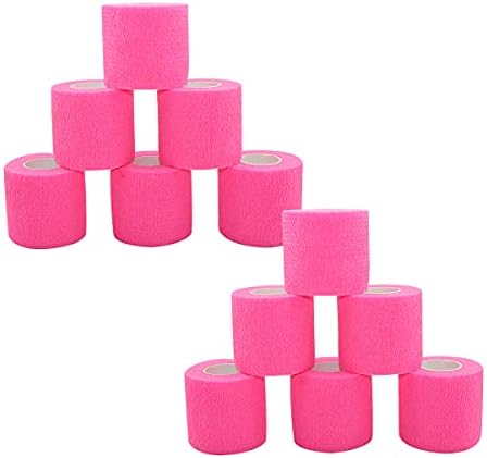 [12 Pack-2"x5Yards]MINGYUE Self Adhesive Bandage Wrap,Athletic Tape,Sports Tape,Wrist and Ankle Wrap Tape,Cohesive Bandage for Vet Tape(Pink)