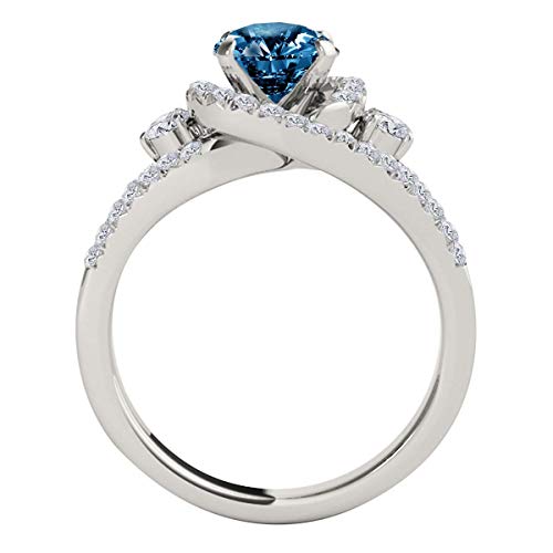 MauliJewels 1.95 Carat Round Cut Antique Halo Blue Diamond Bridal Ring and Band Set for Women | 14K Solid White Rose Yellow Gold3