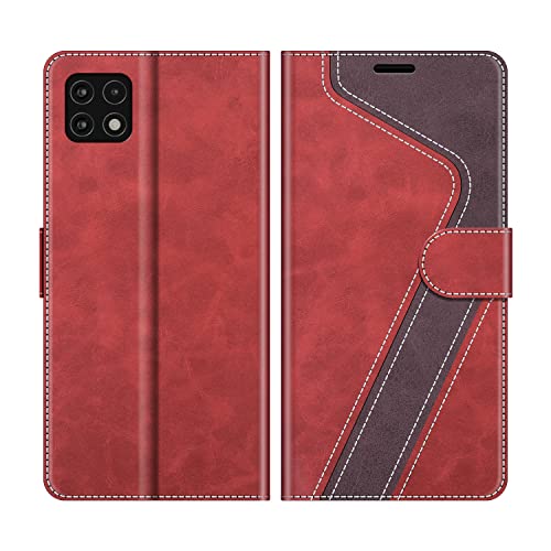 MOBESV Handyhülle für Samsung Galaxy A22 5G Hülle Leder, Samsung Galaxy A22 5G Klapphülle Handytasche Case für Samsung Galaxy A22 5G Handy Hüllen, Modisch Rot Cover