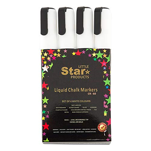 Little Star Pack de 4 rotuladores de tiza líquida ~ Nuevo Reversible 6 mm punta de cincel o Bold punta tiza líquida bolígrafos ~ 8 G  Marcador de tiza  Bolígrafo de tinta de tiza húmeda Borrar