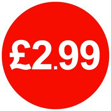 £ Red Price Stickers - 30mm - £2.99, 500