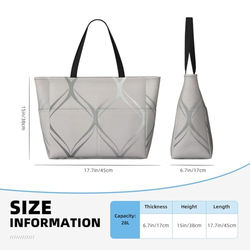 Sac de plage gris argent chic avec poignées et motif géométrique - 5