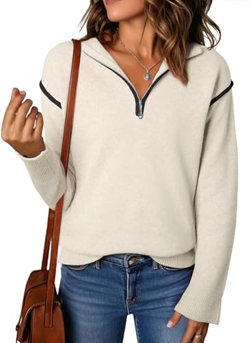 EVALESS Women's Casual Long Sleeve Quarter Zip Pullover Sweaters 2025