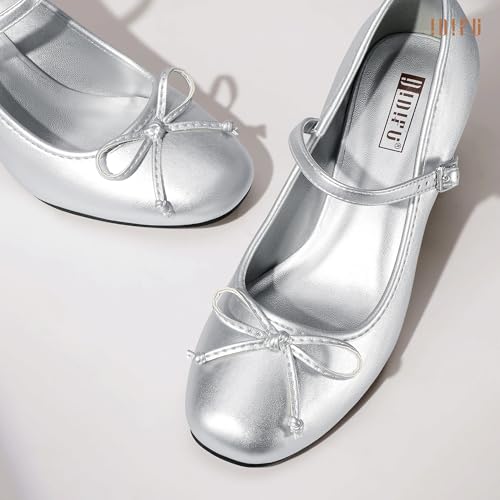 Image of IDIFU IN2 Mary Janes for Women Closed Toe Block Heels Cute Bow Dress Shoes